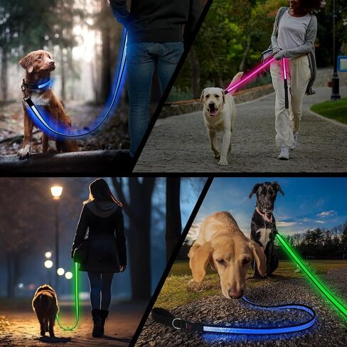 Candofly 4 قدم LED Dog Cog ، USB قابلة لإعادة الشحن مقود الكلب ، 3 أوضاع إضاءة ، توهج في نمط العسل النايلون العاكس الأليفة مع الأضواء للمشي الليل (الأزرق) in Kuwait