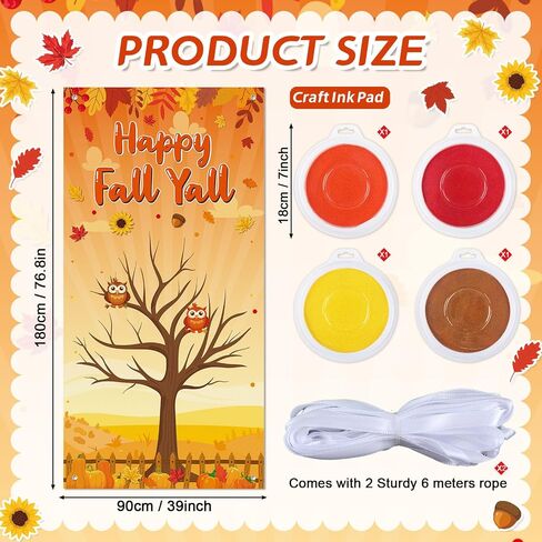 71 x 35 Inch Happy Fall Y'all Door Cover DIY Colorful Handprint Craft with 4 PCS Large Ink Pads Banner Backdrop for Thanksgiving Autumn Photo Background Wall Classroom Activity Bulletin Board Décor in Saudi Arabia