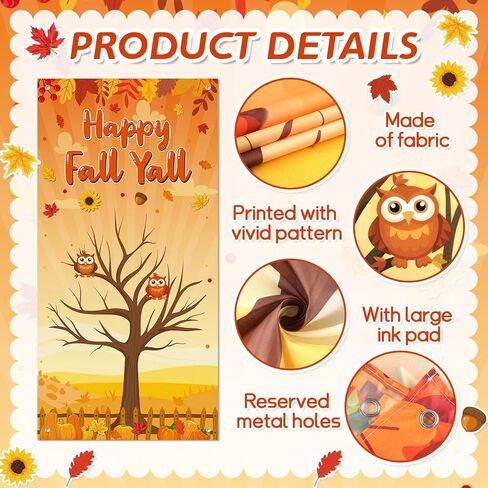 71 x 35 Inch Happy Fall Y'all Door Cover DIY Colorful Handprint Craft with 4 PCS Large Ink Pads Banner Backdrop for Thanksgiving Autumn Photo Background Wall Classroom Activity Bulletin Board Décor in Saudi Arabia