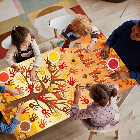 71 x 35 Inch Happy Fall Y'all Door Cover DIY Colorful Handprint Craft with 4 PCS Large Ink Pads Banner Backdrop for Thanksgiving Autumn Photo Background Wall Classroom Activity Bulletin Board Décor in Saudi Arabia