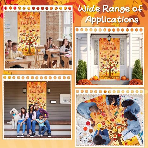 71 x 35 Inch Happy Fall Y'all Door Cover DIY Colorful Handprint Craft with 4 PCS Large Ink Pads Banner Backdrop for Thanksgiving Autumn Photo Background Wall Classroom Activity Bulletin Board Décor in Saudi Arabia