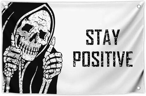 3x5 Feet Funny Flag "Stay Positive" with Four Brass Grommets - Vintage Skull Wall Decor for Home - Retro Halloween Decoration for Bedroom - Cool Wall Flags for College Dorm or Office in Saudi Arabia