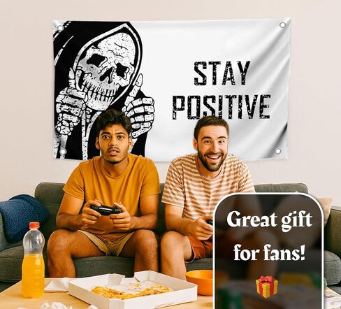 3x5 Feet Funny Flag "Stay Positive" with Four Brass Grommets - Vintage Skull Wall Decor for Home - Retro Halloween Decoration for Bedroom - Cool Wall Flags for College Dorm or Office in Saudi Arabia