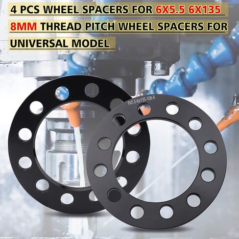4 قطع فواصل عجلات مسطحة سوداء مزورة 8x6.5 8x165.1 8x170 8x180 8 مم (0.31 بوصة) 125 مم استبدال تجويف المحور لـ F250/F350 Super Duty، Silverado 1500/2500/3500 HD، Sierra 1500/2500/3500 HD والمزيد in Kuwait
