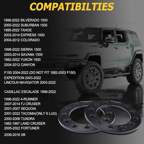 4 قطع فواصل عجلات مسطحة سوداء مزورة 8x6.5 8x165.1 8x170 8x180 8 مم (0.31 بوصة) 125 مم استبدال تجويف المحور لـ F250/F350 Super Duty، Silverado 1500/2500/3500 HD، Sierra 1500/2500/3500 HD والمزيد in Kuwait