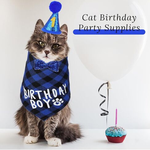 لوازم حفلة عيد ميلاد القط ، قبعة عيد ميلاد القط مع عدد ، باندانا ، ربطة عنق ، ملابس الملابس القطط لزخارف أعياد الميلاد （الأزرق） in Saudi Arabia