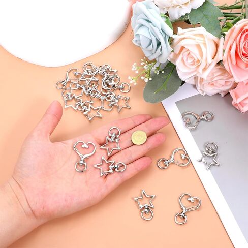 Star Keychain Clasp Heart Keychain Clip, 20Pcs Silver Swivel Lobster Clasp Alloy Spring Snap Clips Swivel Snap Hook Keychains for Handmade Keychains Making DIY Craft in Kuwait