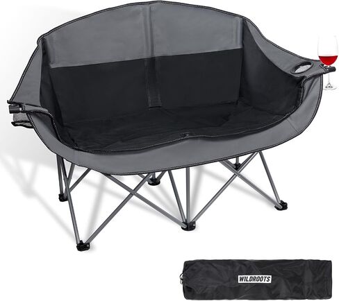 WILDROOTS Outdoor Folding Double Camping Chair Adults 2 Person,Heavy Duty 600 LBS Loveseat with 2 Cup Holder,Portable Carry Bag Included for Camping,Lawn,Backyard,Movie in Saudi Arabia