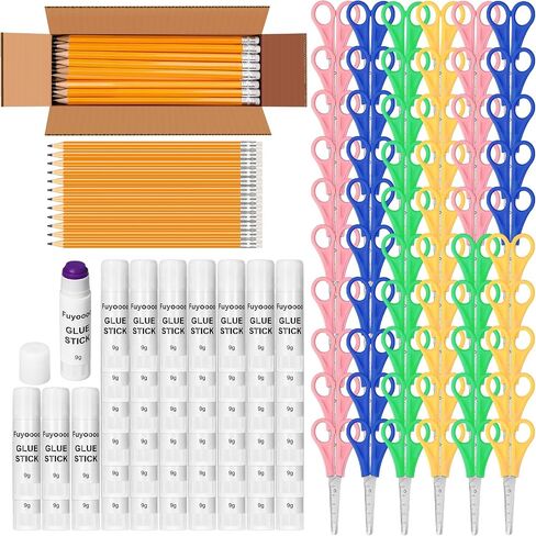 180 PCS School Supplies Bulk 60 Safety Blunt Tip Scissors 60 White Glue Stick 60 Sharpened #2 Hb Wood Pencils with Erasers Back to Schools for Party Fivors Classroom in Saudi Arabia