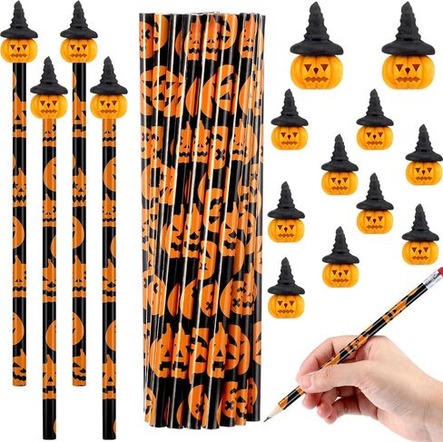 MAITYS 72 PCS Halloween Pumbken Pencilits with Eraser Bulk Cute Just Jack O Pencils مع محايات اليقطين الصغيرة لجوائز الحفلات في عيد الهالوين خدعة أو تعامل in Kuwait