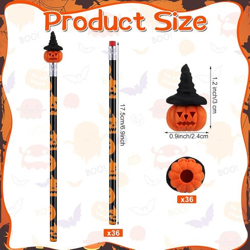 MAITYS 72 PCS Halloween Pumbken Pencilits with Eraser Bulk Cute Just Jack O Pencils مع محايات اليقطين الصغيرة لجوائز الحفلات في عيد الهالوين خدعة أو تعامل in Kuwait