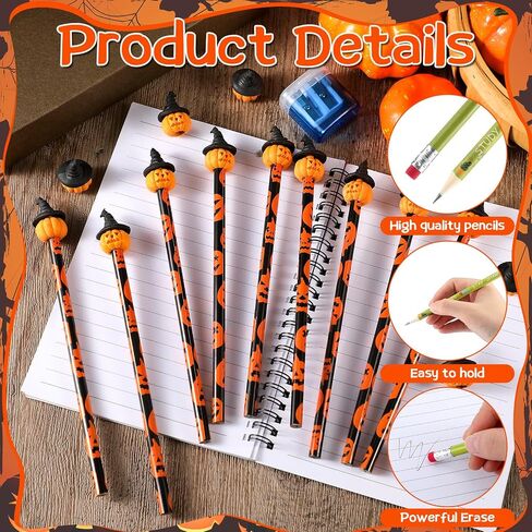 MAITYS 72 PCS Halloween Pumbken Pencilits with Eraser Bulk Cute Just Jack O Pencils مع محايات اليقطين الصغيرة لجوائز الحفلات في عيد الهالوين خدعة أو تعامل in Kuwait