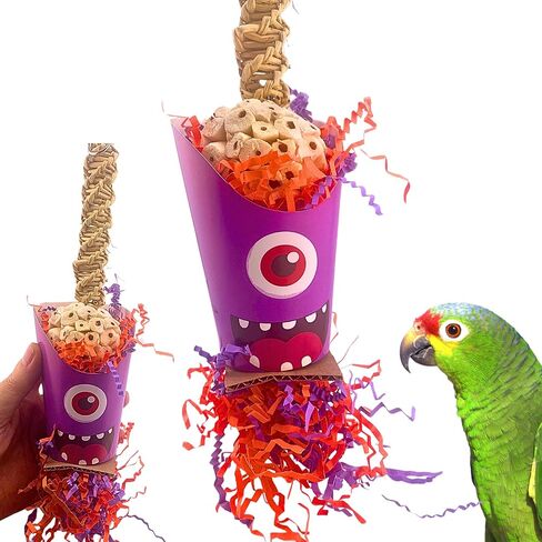 Bonka Bird Toys Halloween Ghoulish Treat Cups Sola Atta Chew Shred Parrot Cage Toy, Conure, Ringneck, Quaker, Cockatiel, and Similar Breed Sizes (2706 Frankenstein) in Kuwait