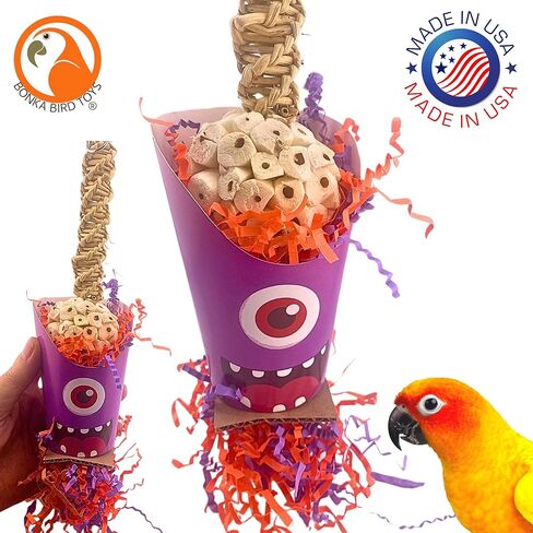 Bonka Bird Toys Halloween Ghoulish Treat Cups Sola Atta Chew Shred Parrot Cage Toy, Conure, Ringneck, Quaker, Cockatiel, and Similar Breed Sizes (2706 Frankenstein) in Kuwait