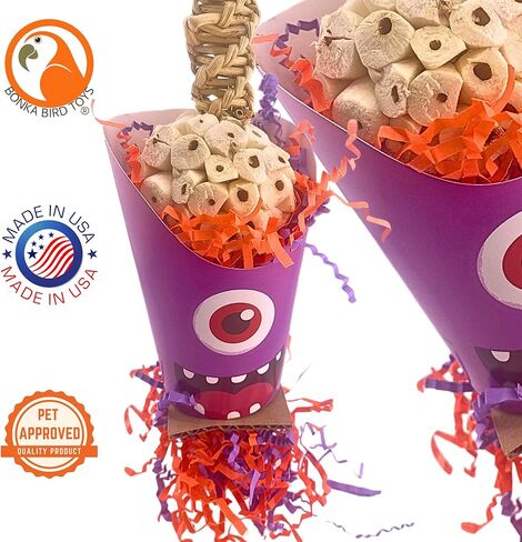 Bonka Bird Toys Halloween Ghoulish Treat Cups Sola Atta Chew Shred Parrot Cage Toy, Conure, Ringneck, Quaker, Cockatiel, and Similar Breed Sizes (2706 Frankenstein) in Kuwait