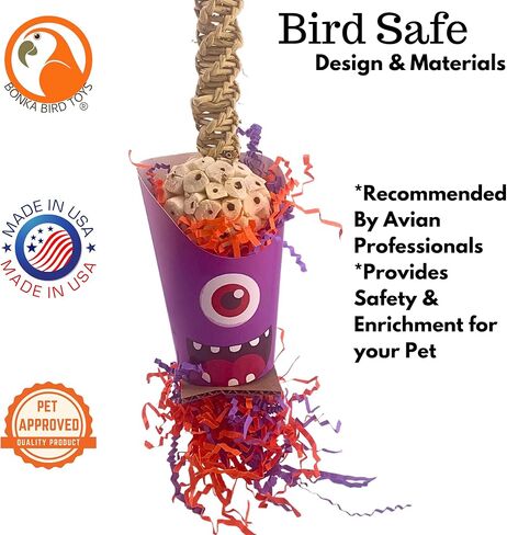 Bonka Bird Toys Halloween Ghoulish Treat Cups Sola Atta Chew Shred Parrot Cage Toy, Conure, Ringneck, Quaker, Cockatiel, and Similar Breed Sizes (2706 Frankenstein) in Kuwait