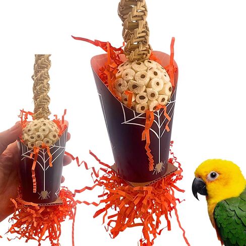 Bonka Bird Toys Halloween Ghoulish Treat Cups Sola Atta Chew Shred Parrot Cage Toy, Conure, Ringneck, Quaker, Cockatiel, and Similar Breed Sizes (2706 Frankenstein) in Kuwait