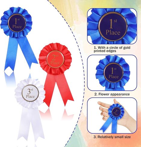 3 PCS Award Ribbon Rosette Set ، 1st 2nd Place Place Ribbons Award Award Award Ribbon ، First Place Ribbon for Awards Awarder Award Alnner Victory Ribbons in Kuwait