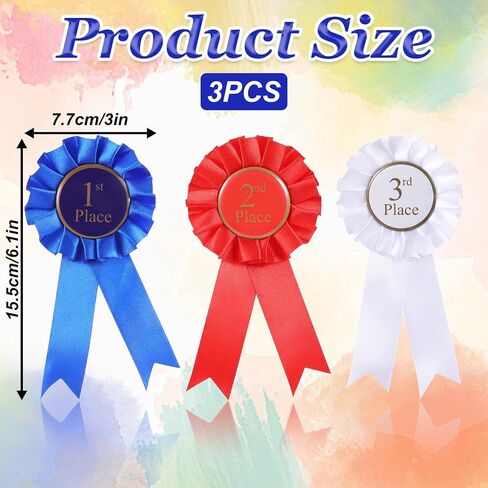 3 PCS Award Ribbon Rosette Set ، 1st 2nd Place Place Ribbons Award Award Award Ribbon ، First Place Ribbon for Awards Awarder Award Alnner Victory Ribbons in Kuwait