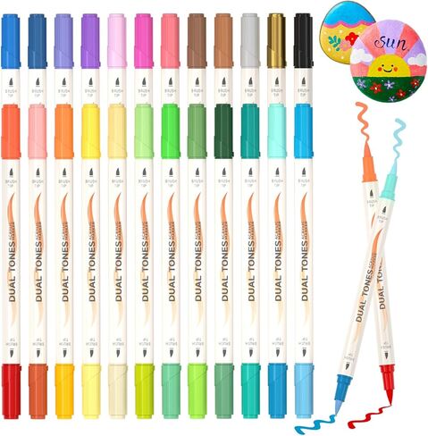 Shuttle Art 24-pack Dual-Tone Acrylic Paint Markers, 48 Colors Acrylic Paint Pens for Rock Painting, Ceramic, Wood, Canvas, Glass, Stone, Fabric, Card Making, DIY & Art Supplies in Saudi Arabia