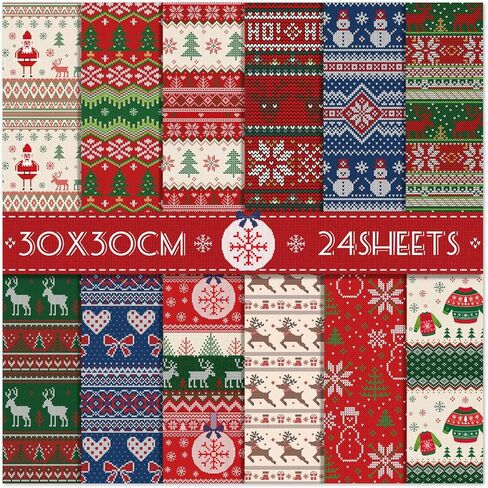 Christmas Scrapbook Paper 12x12, 24 Sheets Double-Sided Patterned Decorative Craft Paper for Junk Journals Greeting Cards Photo Album Decoration in Saudi Arabia