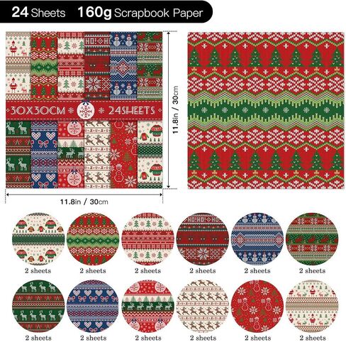 Christmas Scrapbook Paper 12x12, 24 Sheets Double-Sided Patterned Decorative Craft Paper for Junk Journals Greeting Cards Photo Album Decoration in Saudi Arabia