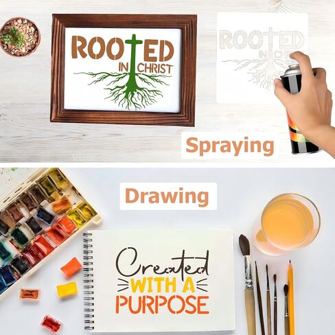 21pcs Stencils لطلاء الإستنسل المسيحية للحرف اليدوية القابلة لإعادة الاستخدام القابلة لإعادة الاستخدام قالب آية الكتاب المقدس الرسم على الحائط الخشب علامة الصخور القماش ديكور المنزل DIY in Kuwait