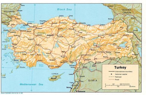 Gifts Delight Laminated 36x24 Poster: Large Detailed Political map of Turkey with Relief, Roads, Railroads and Major Cities - 1983 in Saudi Arabia