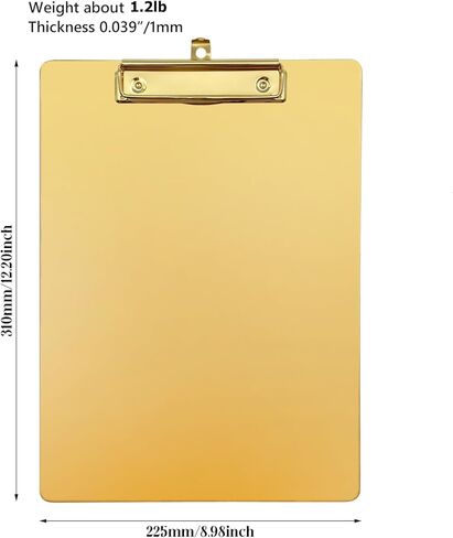 حافظة من الفولاذ المقاوم للصدأ الذهب 9x12 بوصة ، واللوحات المعدنية الشاقة مع المشبك القوي لورق بحجم A4 أو ورق الحرف ، ومقاومة للماء ومقاومة للصدأ (Golden ، A4) in Kuwait