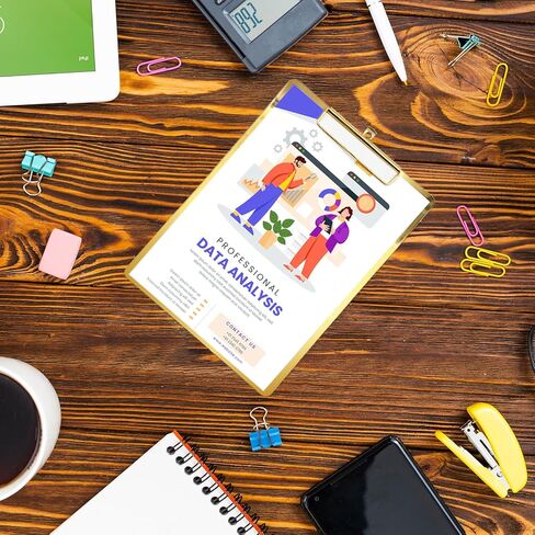 حافظة من الفولاذ المقاوم للصدأ الذهب 9x12 بوصة ، واللوحات المعدنية الشاقة مع المشبك القوي لورق بحجم A4 أو ورق الحرف ، ومقاومة للماء ومقاومة للصدأ (Golden ، A4) in Kuwait