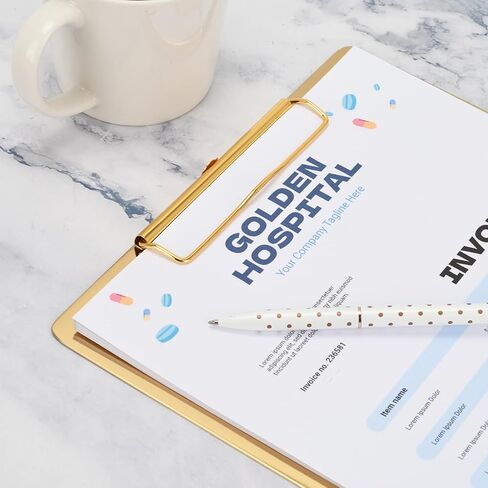 حافظة من الفولاذ المقاوم للصدأ الذهب 9x12 بوصة ، واللوحات المعدنية الشاقة مع المشبك القوي لورق بحجم A4 أو ورق الحرف ، ومقاومة للماء ومقاومة للصدأ (Golden ، A4) in Kuwait