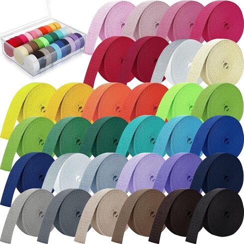 SATINIOR 30 Rolls Heavy Cotton Webbing with Box 1 Inch, 99 Yard 30 Color Mixed Polyester Cotton Webbing Strap Tote Bags Leash Straps for Making Bag Handles, Cloth Belt, Crafts Outdoor Supplies in Saudi Arabia