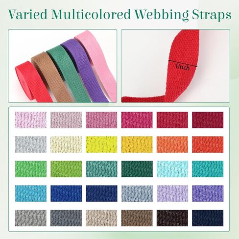 SATINIOR 30 Rolls Heavy Cotton Webbing with Box 1 Inch, 99 Yard 30 Color Mixed Polyester Cotton Webbing Strap Tote Bags Leash Straps for Making Bag Handles, Cloth Belt, Crafts Outdoor Supplies in Saudi Arabia