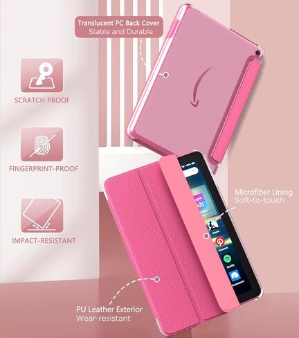 MoKo Case Fits All-New Amazon Kindle Fire HD 8 & 8 Plus Tablet(12th Generation/10th Generation, 2022/2020 Release) 8",Trifold Stand Cover with Translucent Backshell with Auto Wake/Sleep,Rose Gold in Kuwait