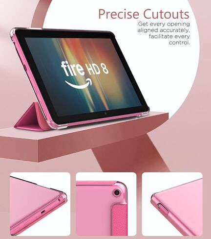 MoKo Case Fits All-New Amazon Kindle Fire HD 8 & 8 Plus Tablet(12th Generation/10th Generation, 2022/2020 Release) 8",Trifold Stand Cover with Translucent Backshell with Auto Wake/Sleep,Rose Gold in Kuwait