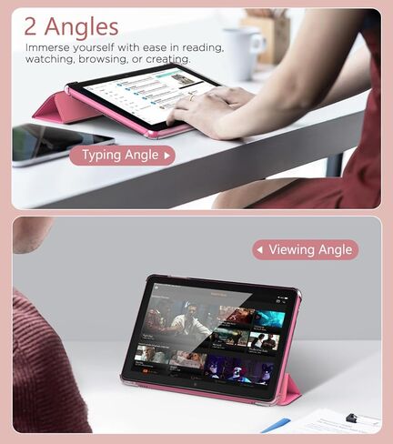 MoKo Case Fits All-New Amazon Kindle Fire HD 8 & 8 Plus Tablet(12th Generation/10th Generation, 2022/2020 Release) 8",Trifold Stand Cover with Translucent Backshell with Auto Wake/Sleep,Rose Gold in Kuwait