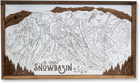 Snowbasin Ski Resort Laser Laser Signed Map Sign | التزلج خريطة الخريطة الجدار الفن | فن الجدار الجبلي مؤطر | ديكور المشهد الجبلي | 16.5 "x26.5" in Kuwait