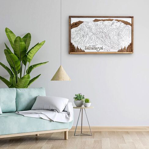 Snowbasin Ski Resort Laser Laser Signed Map Sign | التزلج خريطة الخريطة الجدار الفن | فن الجدار الجبلي مؤطر | ديكور المشهد الجبلي | 16.5 "x26.5" in Kuwait