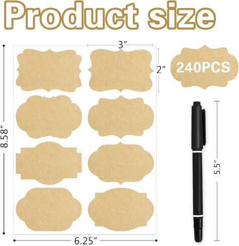 240pcs علامات الهدايا ملصقات ، 2 '' × 3''Kraft ملصق ، ملصقات بنية بنية ذاتية لزجاجة الزيوت الأساسية ، الجرار ، تخزين الطعام أو زخرفة الهدايا (Kraft) in Kuwait