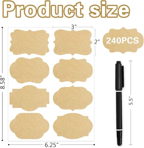 240pcs علامات الهدايا ملصقات ، 2 '' × 3''Kraft ملصق ، ملصقات بنية بنية ذاتية لزجاجة الزيوت الأساسية ، الجرار ، تخزين الطعام أو زخرفة الهدايا (Kraft) in Kuwait