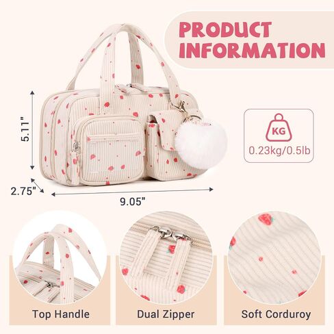 Pencil Case for Kids Girls Makeup Bag Women Cute Corduroy Pencil Bag with 5 Compartments Pencil Pouch Organizer Aesthetic School Supplies, Beige in Kuwait