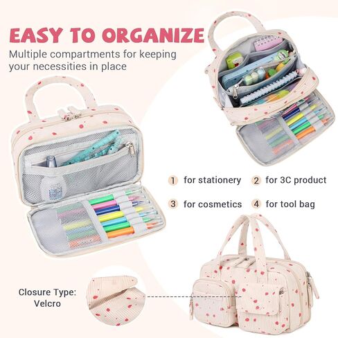 Pencil Case for Kids Girls Makeup Bag Women Cute Corduroy Pencil Bag with 5 Compartments Pencil Pouch Organizer Aesthetic School Supplies, Beige in Kuwait