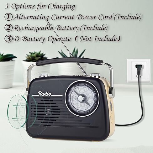 Wenpzeray D-216 AM FM SW Band Radio Portable Retro Transistor Receiver BT Speaker AC Power Battery Operated with Headphone Jack TF Card Jack USB Jack Suitable for Home or Outdoor (Black) in Kuwait