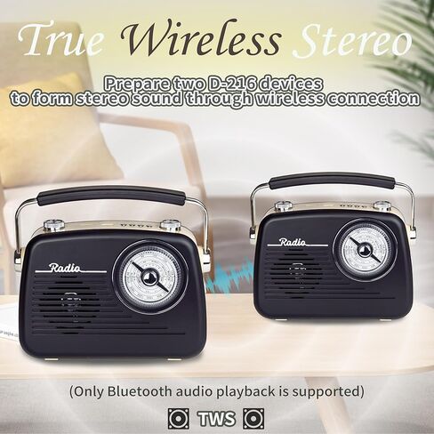 Wenpzeray D-216 AM FM SW Band Radio Portable Retro Transistor Receiver BT Speaker AC Power Battery Operated with Headphone Jack TF Card Jack USB Jack Suitable for Home or Outdoor (Black) in Kuwait