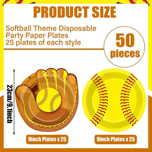 50 PCS Softball Party Paper Plate Plate Sports Party Party Decorations Softball Birthday Direction Directed Paper Plates Supplies for Sports Boys Girls Birthdy Dufors Decoration Decoration in Saudi Arabia
