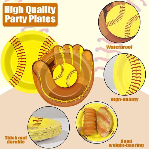 50 PCS Softball Party Paper Plate Plate Sports Party Party Decorations Softball Birthday Direction Directed Paper Plates Supplies for Sports Boys Girls Birthdy Dufors Decoration Decoration in Saudi Arabia