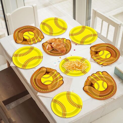 50 PCS Softball Party Paper Plate Plate Sports Party Party Decorations Softball Birthday Direction Directed Paper Plates Supplies for Sports Boys Girls Birthdy Dufors Decoration Decoration in Saudi Arabia