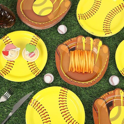 50 PCS Softball Party Paper Plate Plate Sports Party Party Decorations Softball Birthday Direction Directed Paper Plates Supplies for Sports Boys Girls Birthdy Dufors Decoration Decoration in Saudi Arabia
