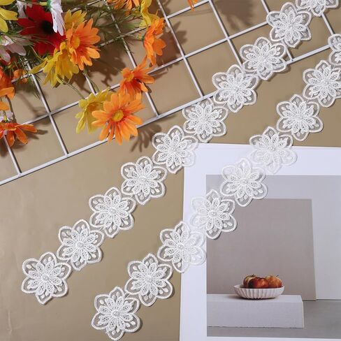 3 ياردات 3D لؤلؤة زهرة الدانتيل الشريط ، زهرة بيضاء تقليم الدانتيل زخارف الزخارف ل DIY الخياطة الحرف اليدوية فستان الزفاف ديكور المنزل in Kuwait