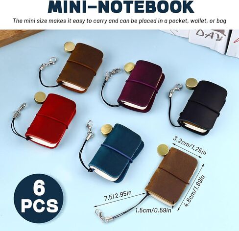 6 Pack Leather Travel Mini Notebook, 1.8" x 1.2" Refillable Blank Pocket Journal Notepad, Portable Vintage Small Dairy Journal for Daily Write (6Pcs) in Saudi Arabia
